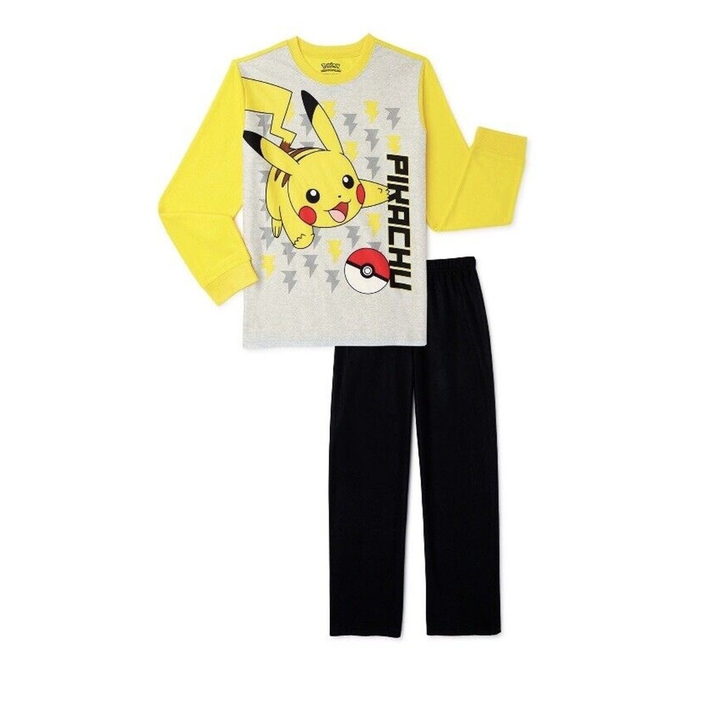 Boys Pokemon Pj Pajama Set Size S 6/7 Pikachu Long Sleeve Shirt Pant Flannel